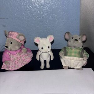 Calico Critters Mouse Family Figures Lot of 3 – Flocked Vtg Sylvanian PLZ READ